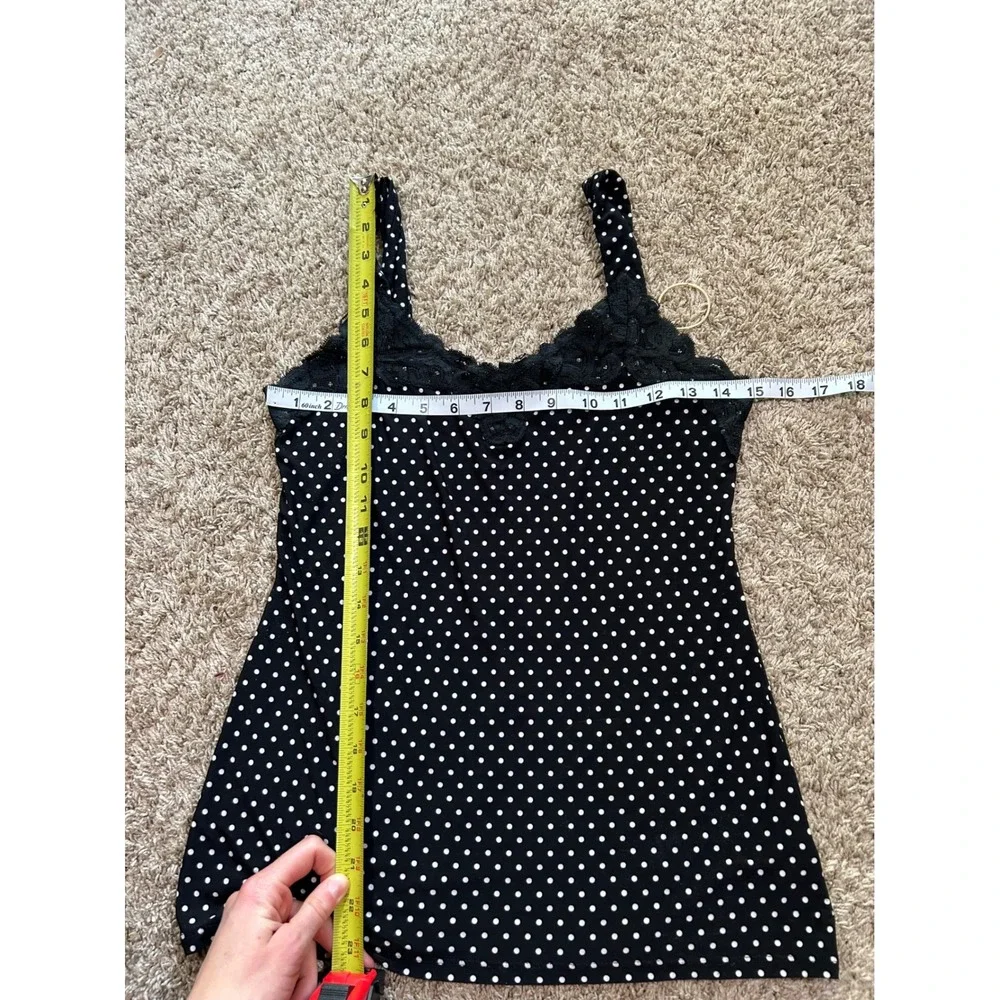 Y2K Polka Dot Lace Trim Tank Top‎ Black White Small Coquette Pin Up Summer Chic